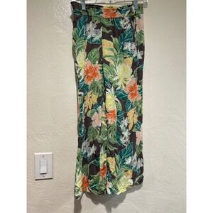 Volcom Womens Small Tropical Floral Wide Leg Pants Smocked Waist B1222301 Brown
